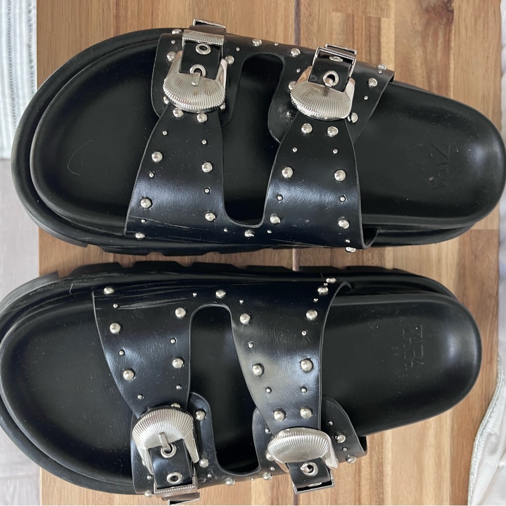 Black Studded Sandals with Buckles